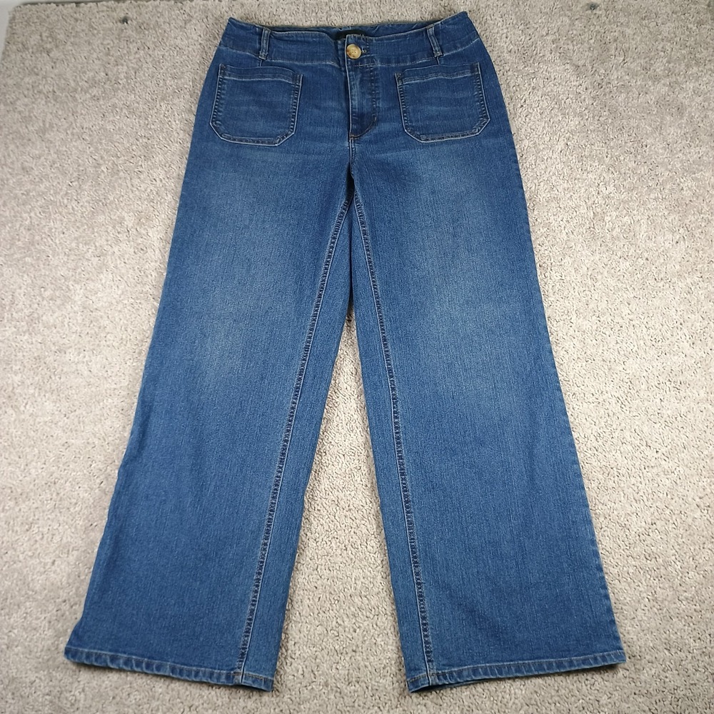 Rafaella Women's Size 10 Wide Leg Jeans Patch Pocket High Rise Blue Stretch...